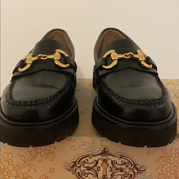 G.H. Bass & Co. Black Loafers with Gold Accents - Picture 3 of 8